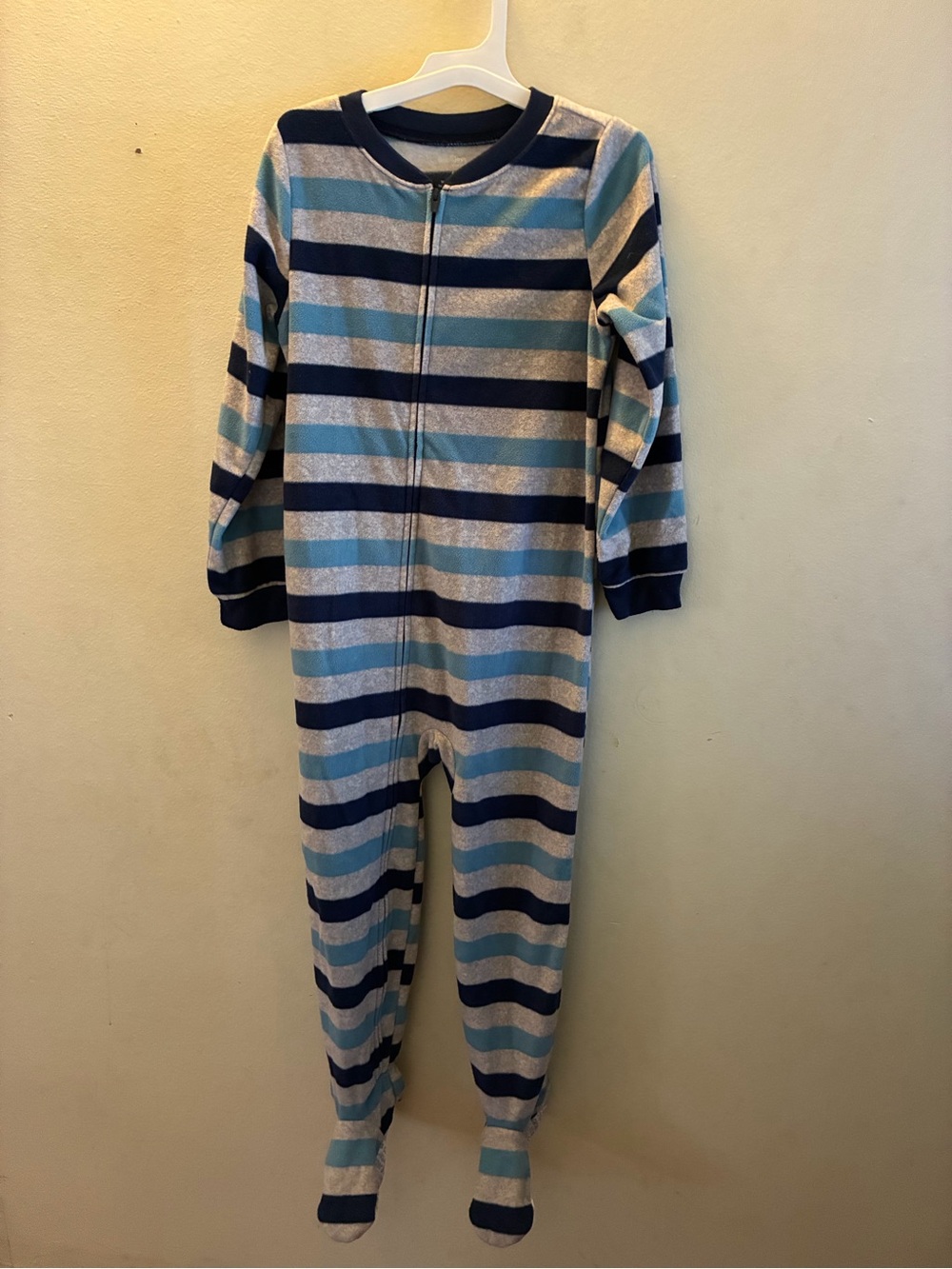 Blue Striped Kids Footed Pajamas One-Piece